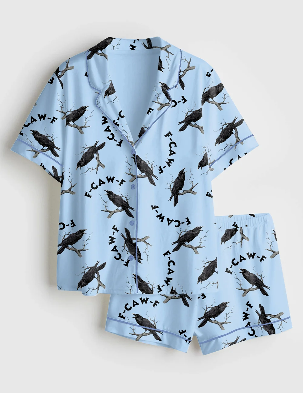 F-Caw-F Gothic Raven Pajama Set - Women’s Halloween Satin PJs