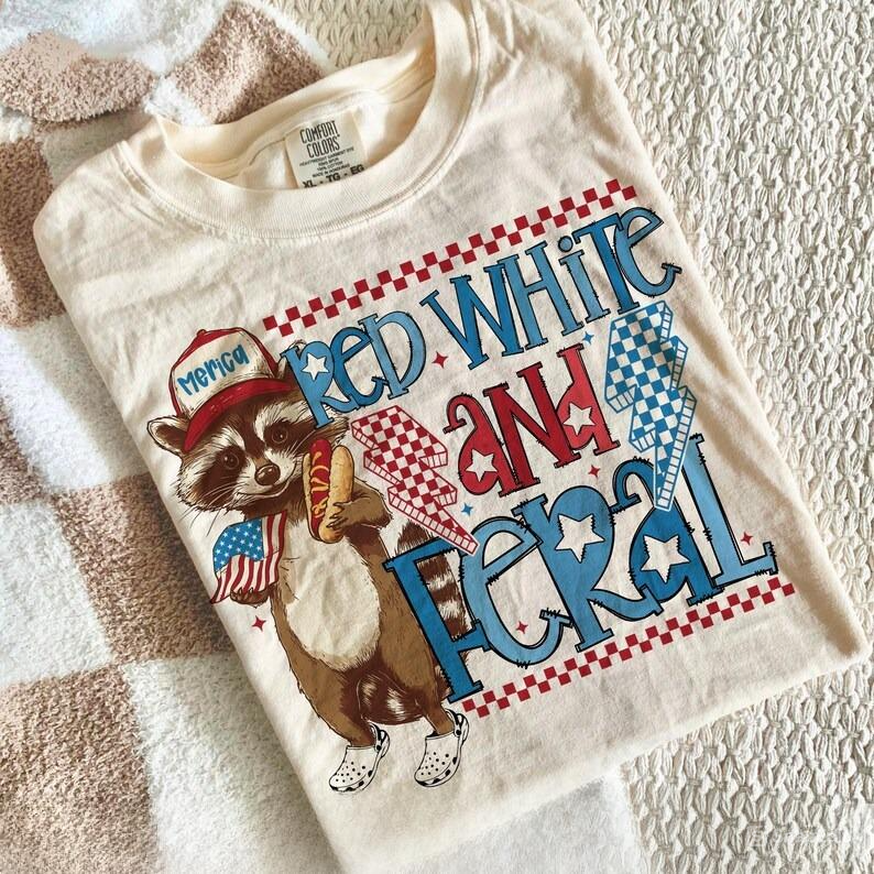 Red White and Feral Tee – Funny Raccoon USA Shirt Comfort Colors®