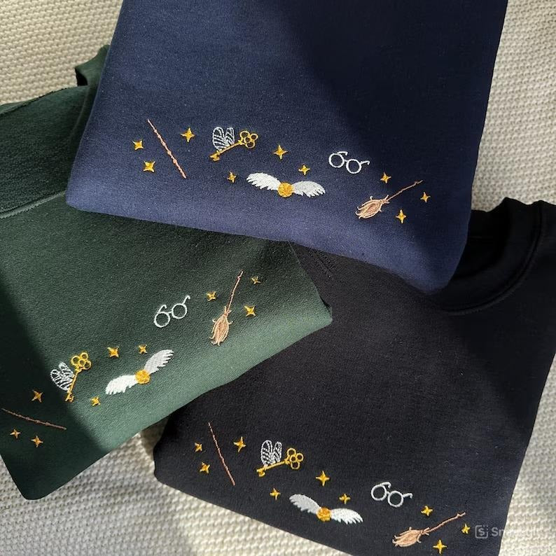 Embroidered Fantasy Sweatshirt – Wizard Bookish Crewneck, Magic Gift for Readers